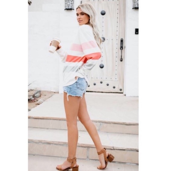 Long Sleeve Off Shoulder Stripe Top - Picture 4 of 8